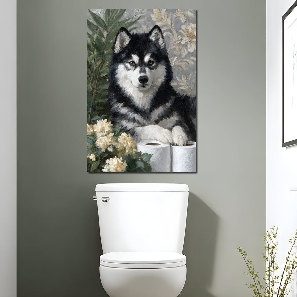 Malamute Bathroom Guardian Canvas Wall Art