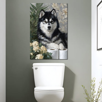 Malamute Bathroom Guardian Canvas Wall Art
