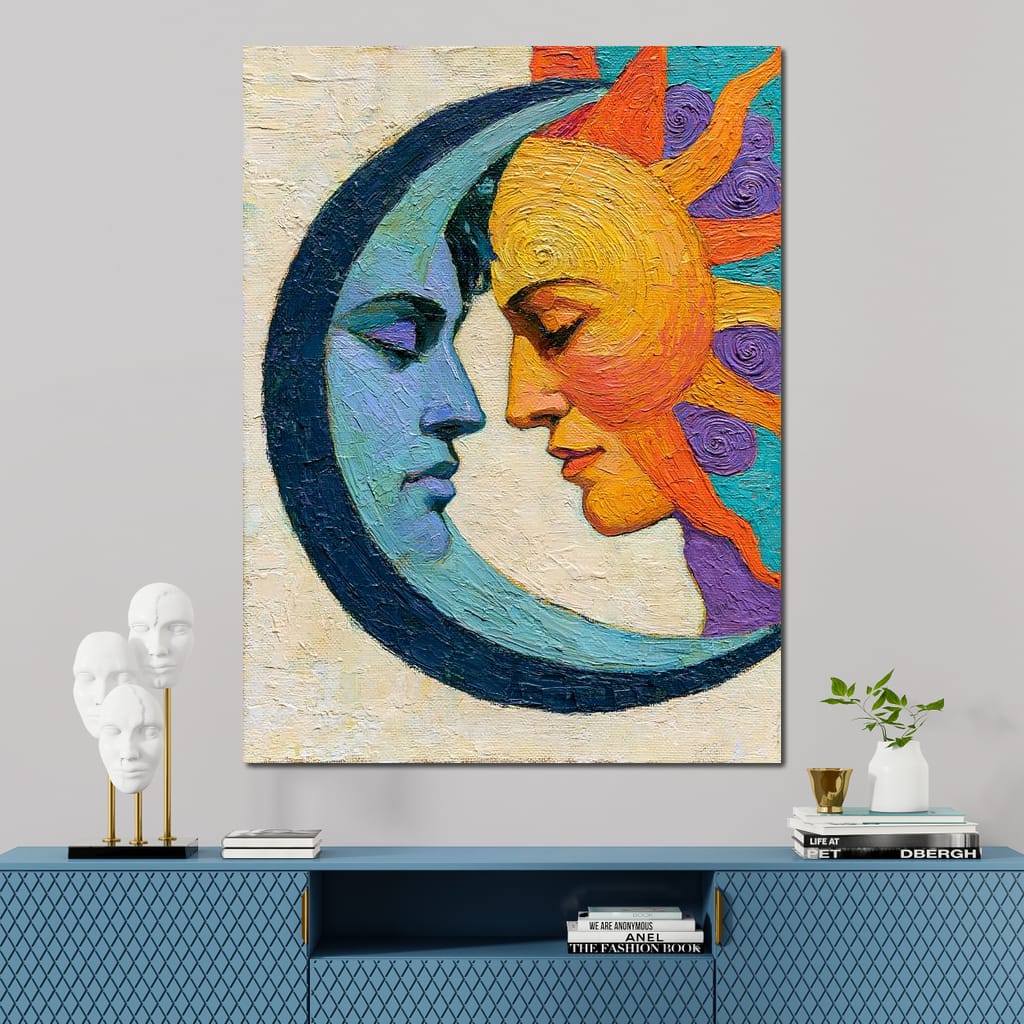 Celestial Lovers Meeting Across Time Canvas Wall Art