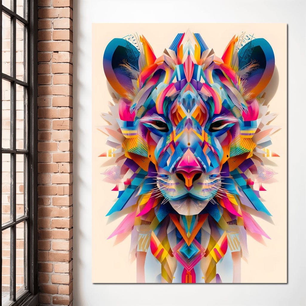 Vivid Geometric Lion Majesty Canvas Wall Art