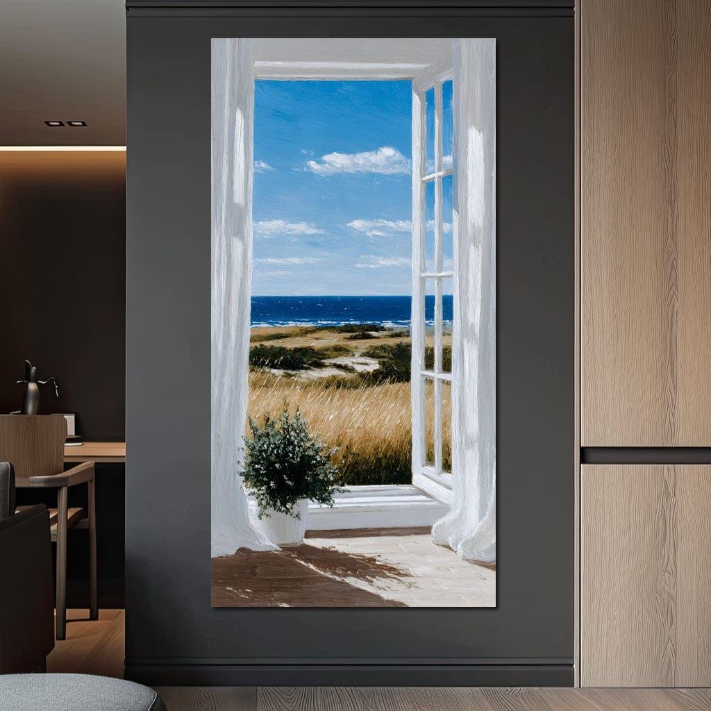 Open Window Ocean Breeze View Canvas Wall Art