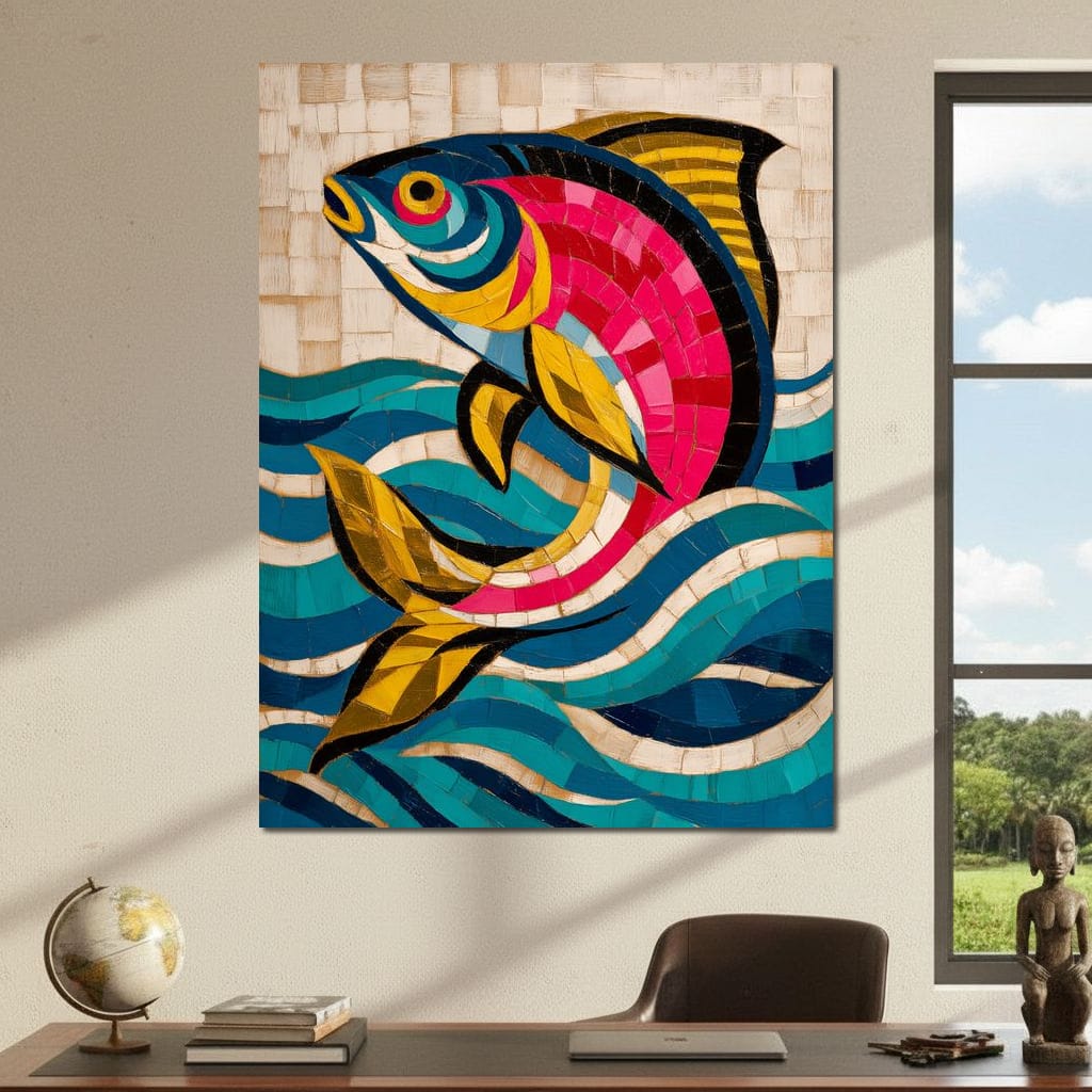 Vibrant Tropical Fish Mosaic Canvas Wall Art
