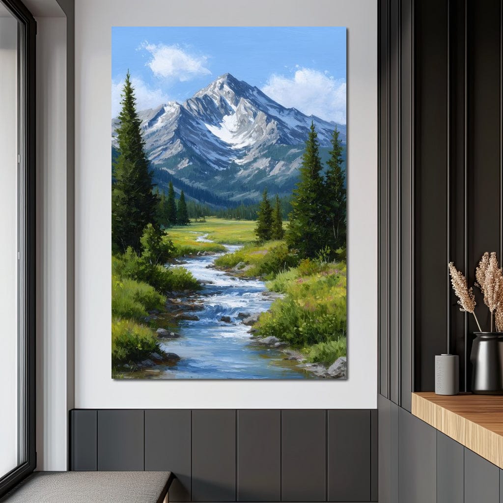 Alpine Peak River Meadow Sky Canvas Wall Art