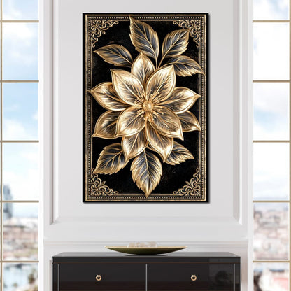 Gilded Petals on Obsidian Fields Canvas Wall Art