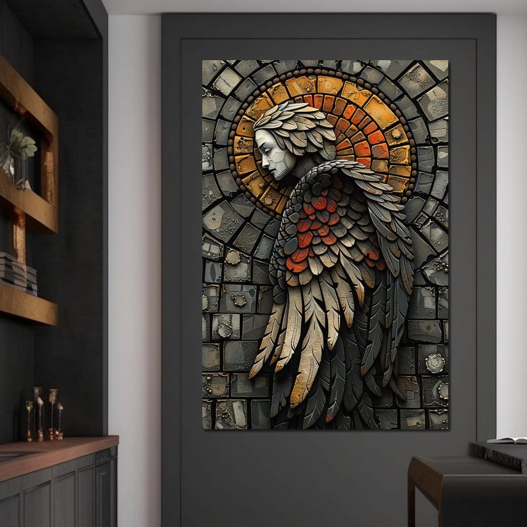Ethereal Angel Guardian Mosaic Canvas Wall Art