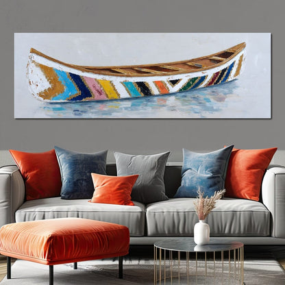 Colorful Canoe Reflections Calm Canvas Wall Art