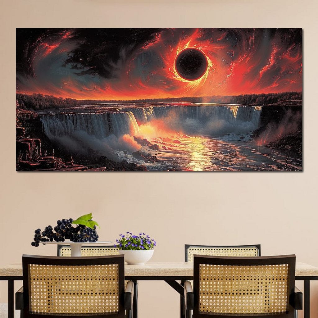 Eclipse Over Cascading Waters Canvas Wall Art