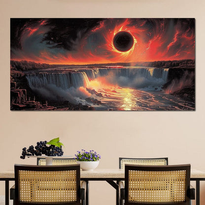 Eclipse Over Cascading Waters Canvas Wall Art