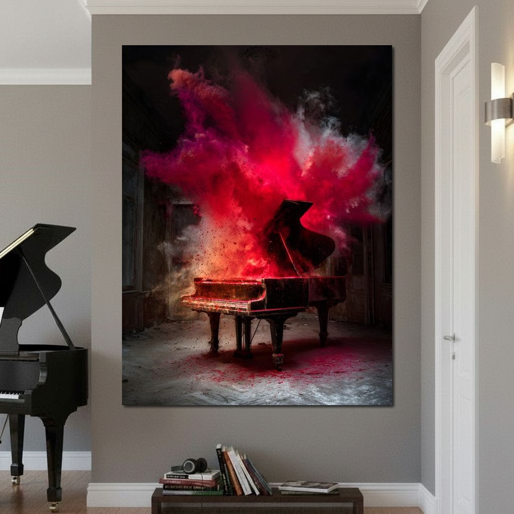 Grand Piano Burst of Vibrant Fire Canvas Wall Art