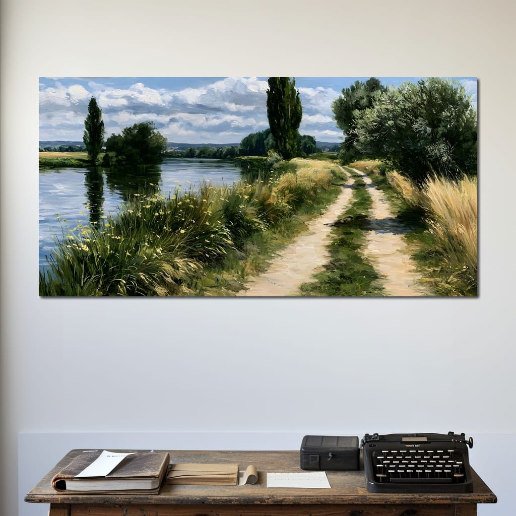 Walking Towards The Summer Riverbank Canvas Wall Art
