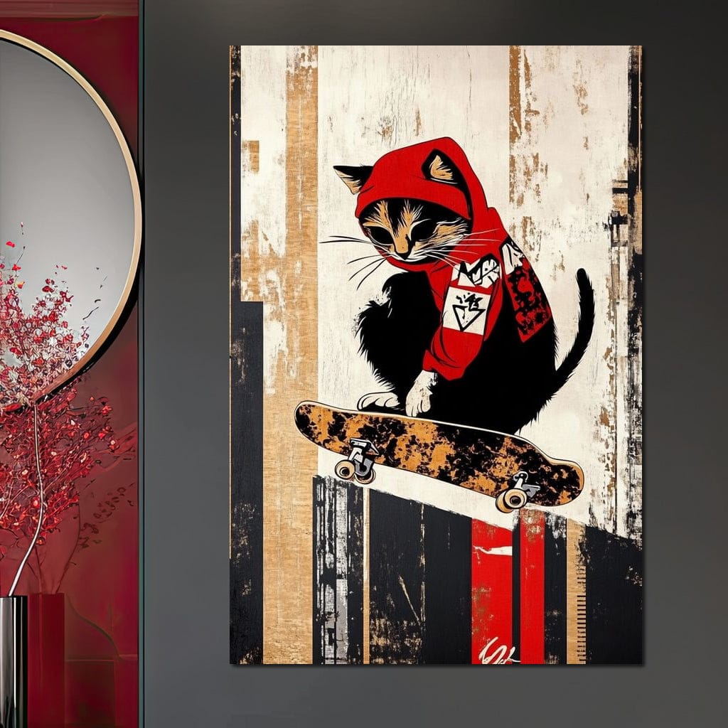 Feline Skateboarder Canvas Wall Art