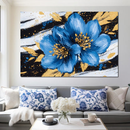 Blue Petals Midnight Bloom Canvas Wall Art