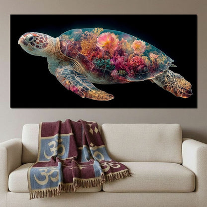 Floral Reef Sea Turtle Glow Canvas Wall Art