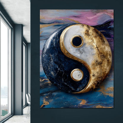 Golden Yin Yang Balance Flow Canvas Wall Art