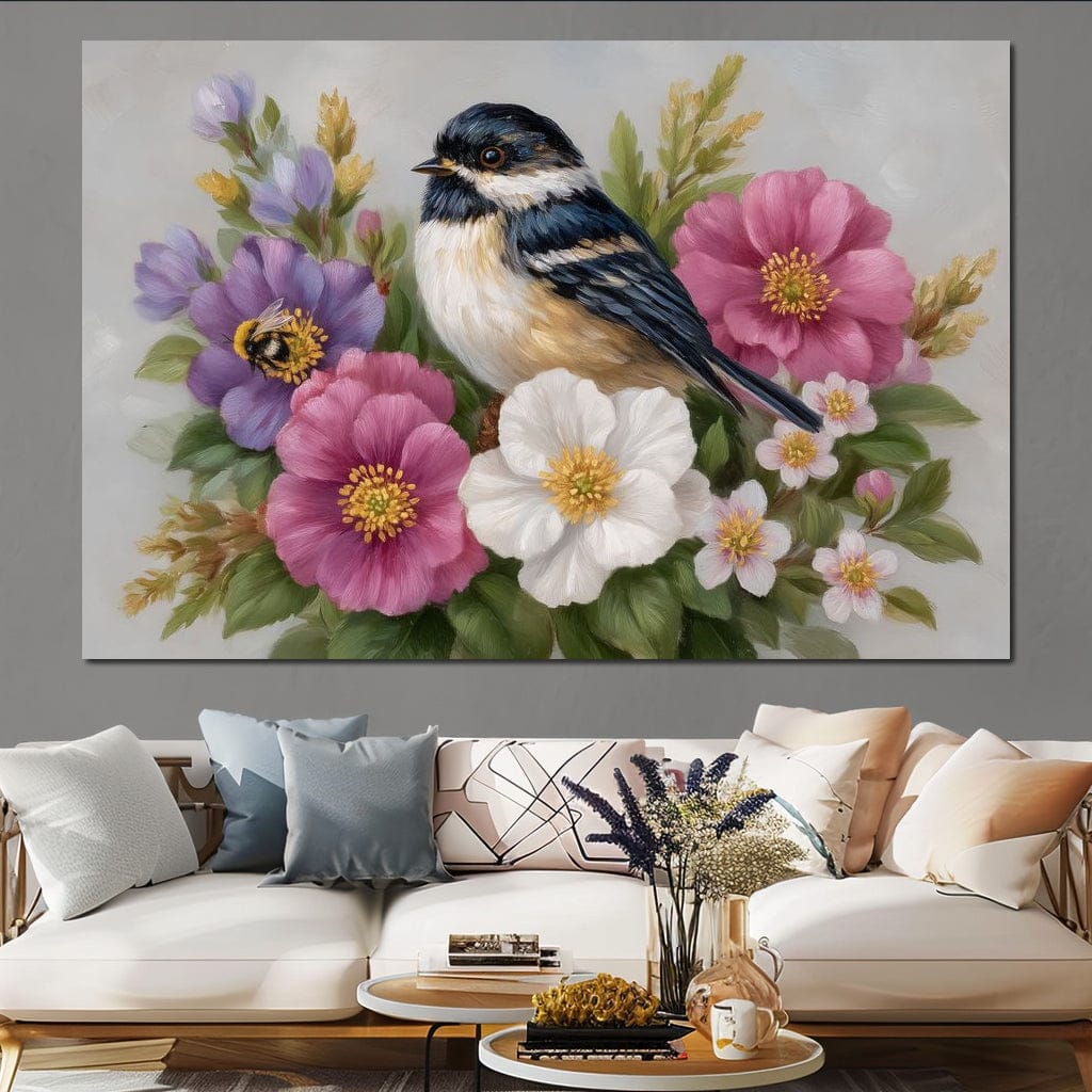 Chickadee Garden Blossom Song Canvas Wall Art