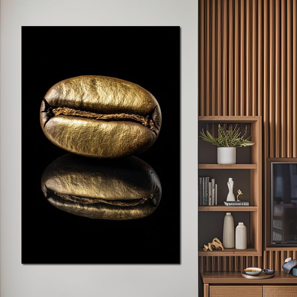 Golden Coffee Bean Reflection Canvas Wall Art