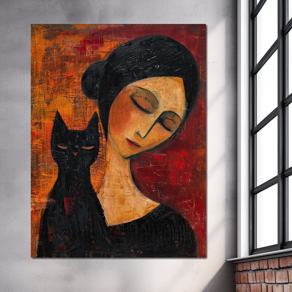 Contemplative Harmony with Cat Canvas Wall Art