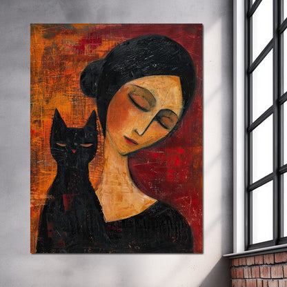 Contemplative Harmony with Cat Canvas Wall Art