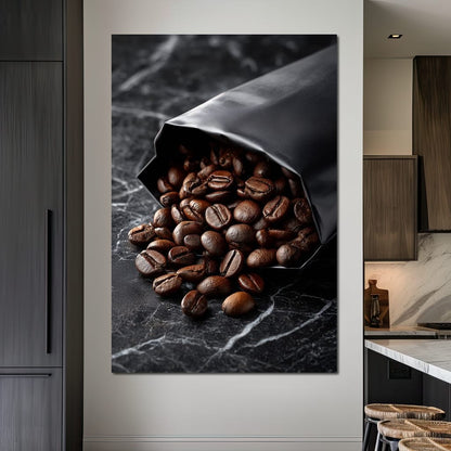 Dark Roast Coffee Bean Spill Canvas Wall Art