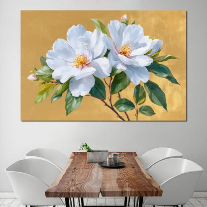 Golden Gardenia Duet Blooming Canvas Wall Art