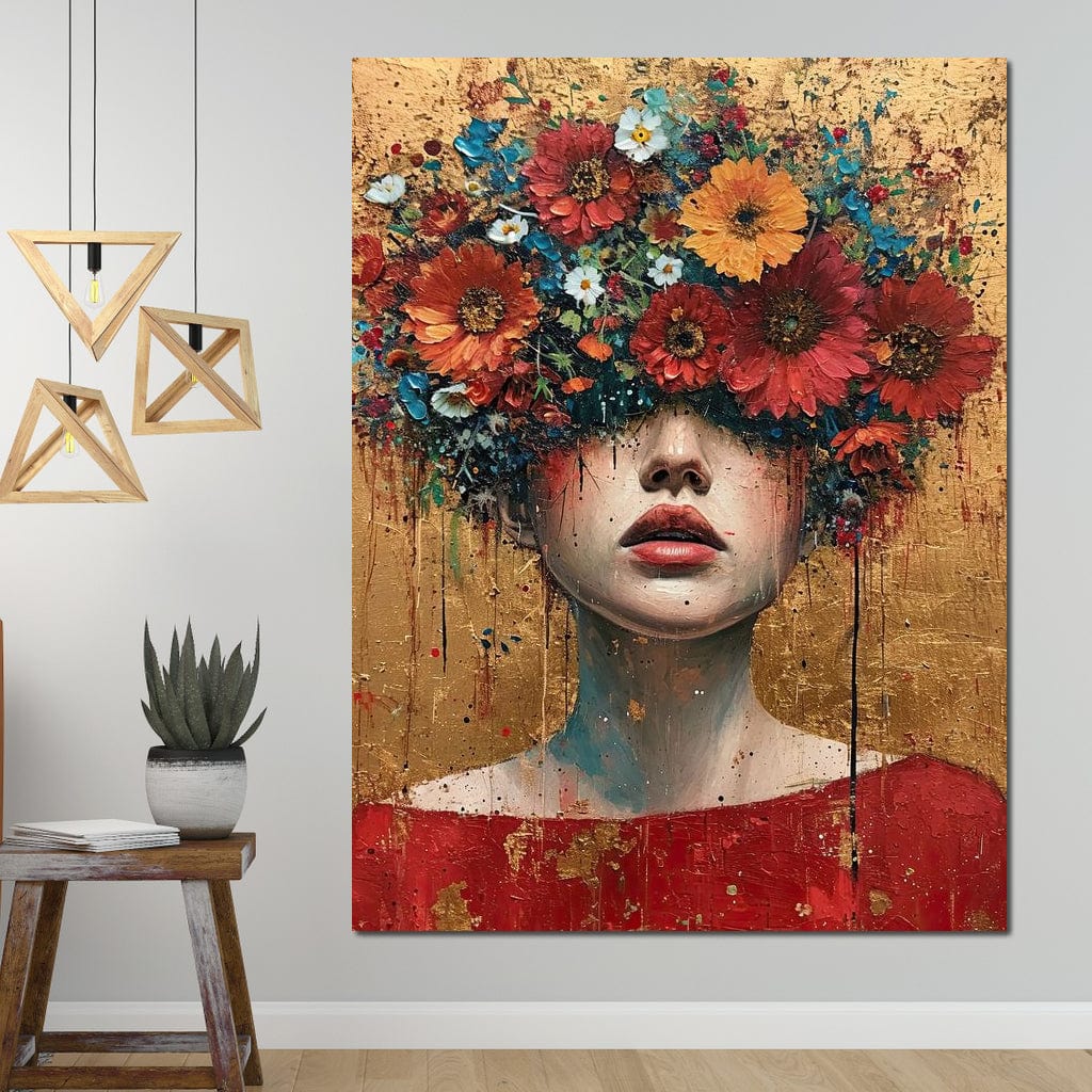 Bloomed Silence in Gold Canvas Wall Art