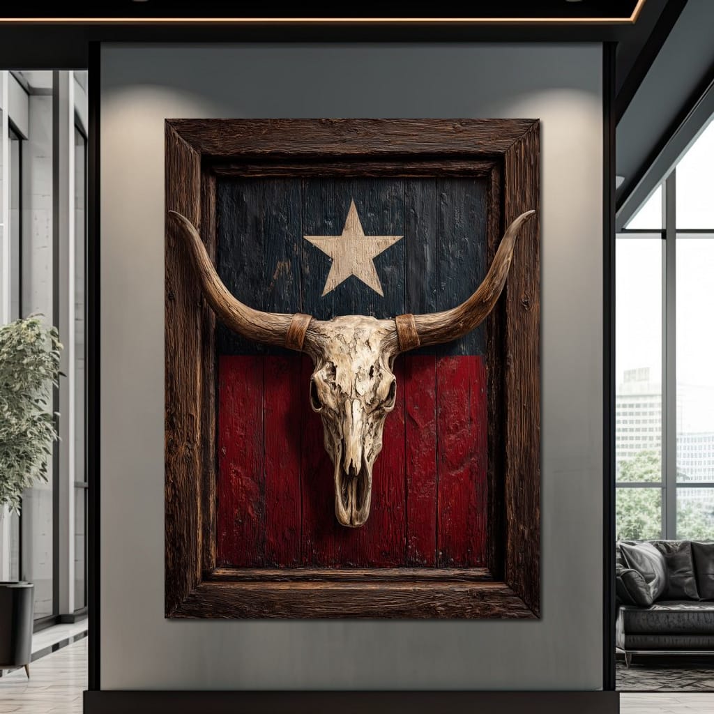 Texas Longhorn Lone Star Barnwood Canvas Wall Art