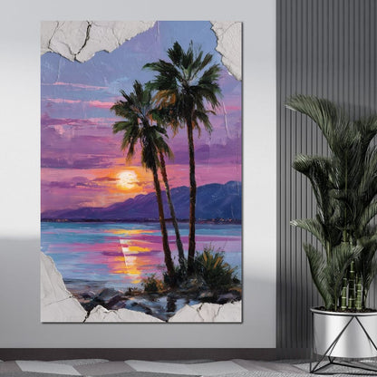 Palm Silhouettes Sunset Sky Canvas Wall Art