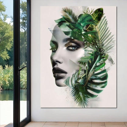 Botanical Muse Fusion Portrait Canvas Wall Art
