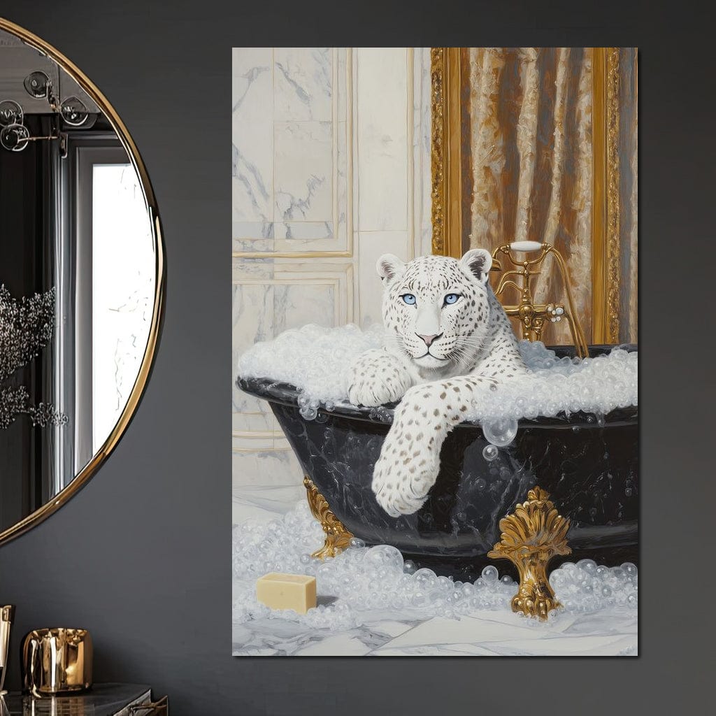 Majestic Snow Leopard Soak in Canvas Wall Art