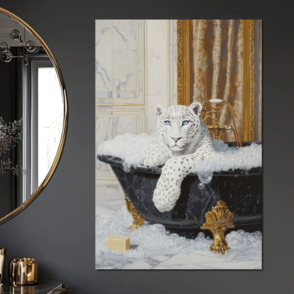 Majestic Snow Leopard Soak in Canvas Wall Art