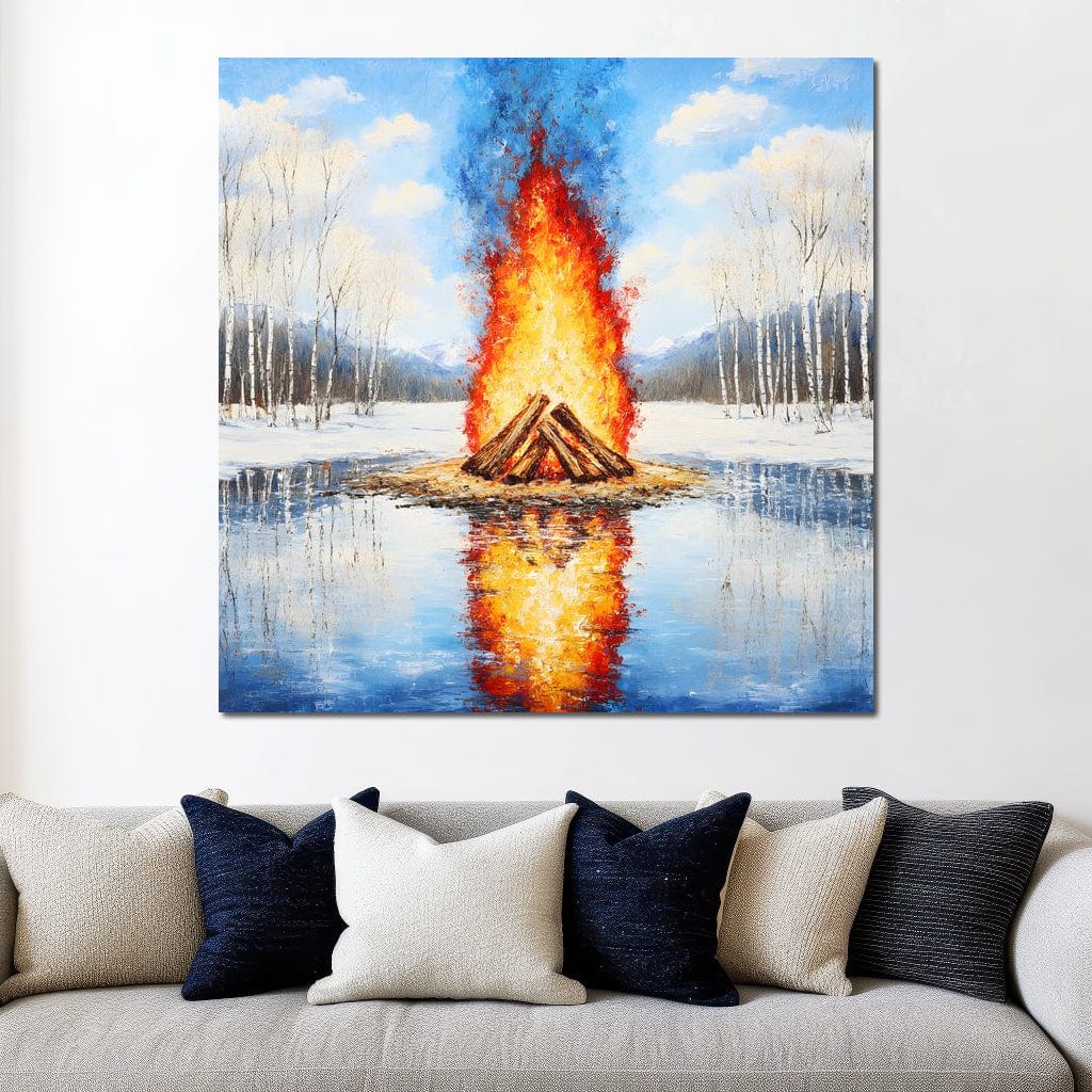 Winter Flames Reflecting Canvas Wall Art