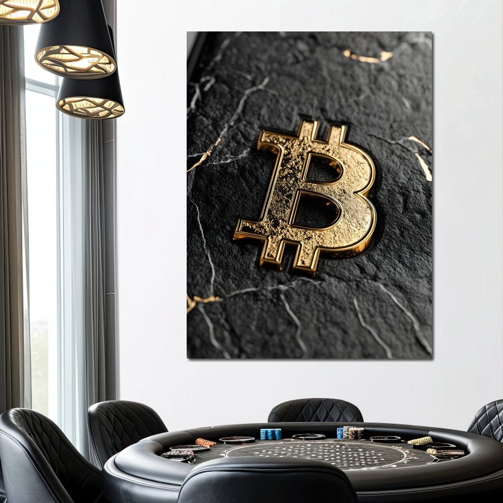 Golden Bitcoin Luxe Marble Icon Canvas Wall Art