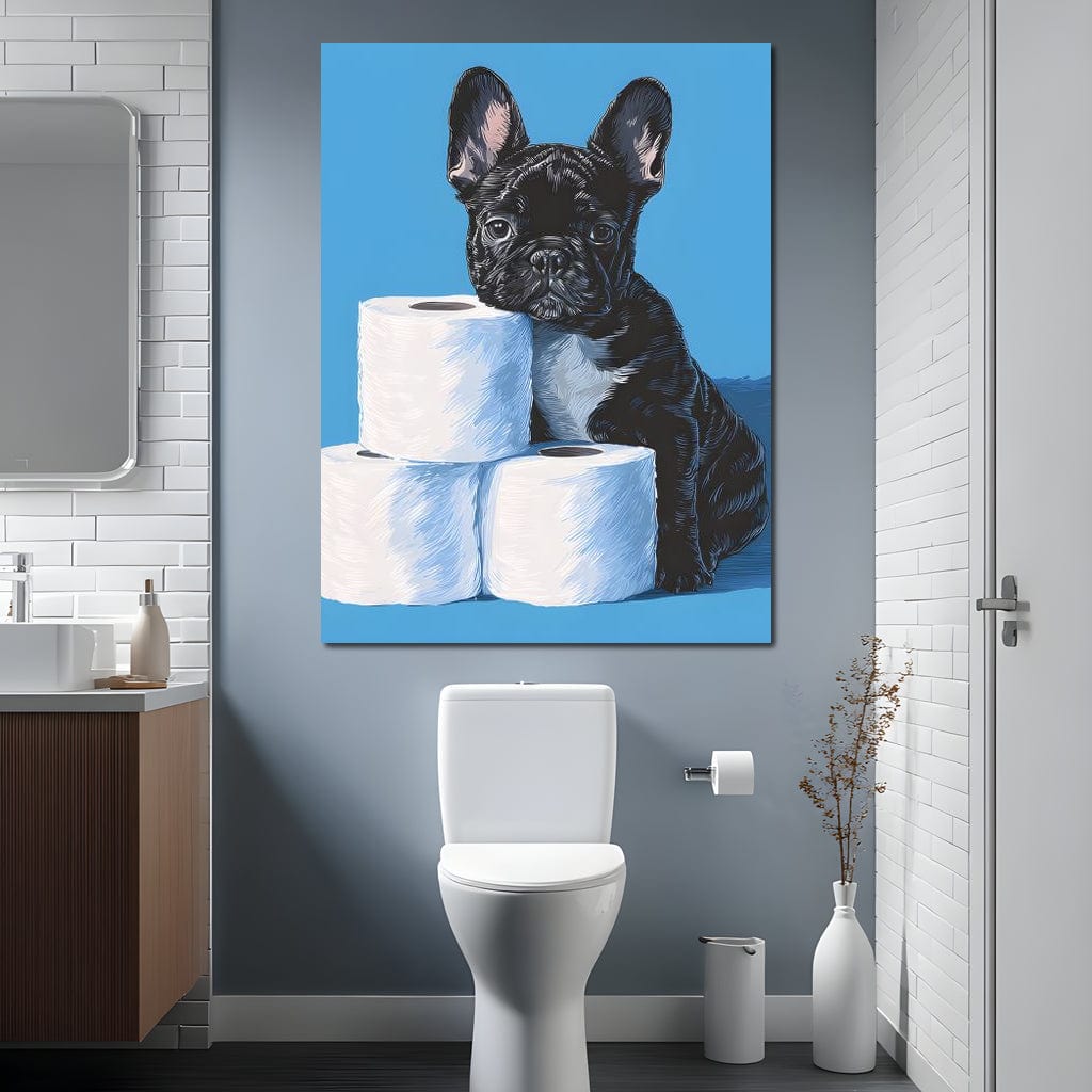 Frenchie Guarding Toilet Rolls Canvas Wall Art
