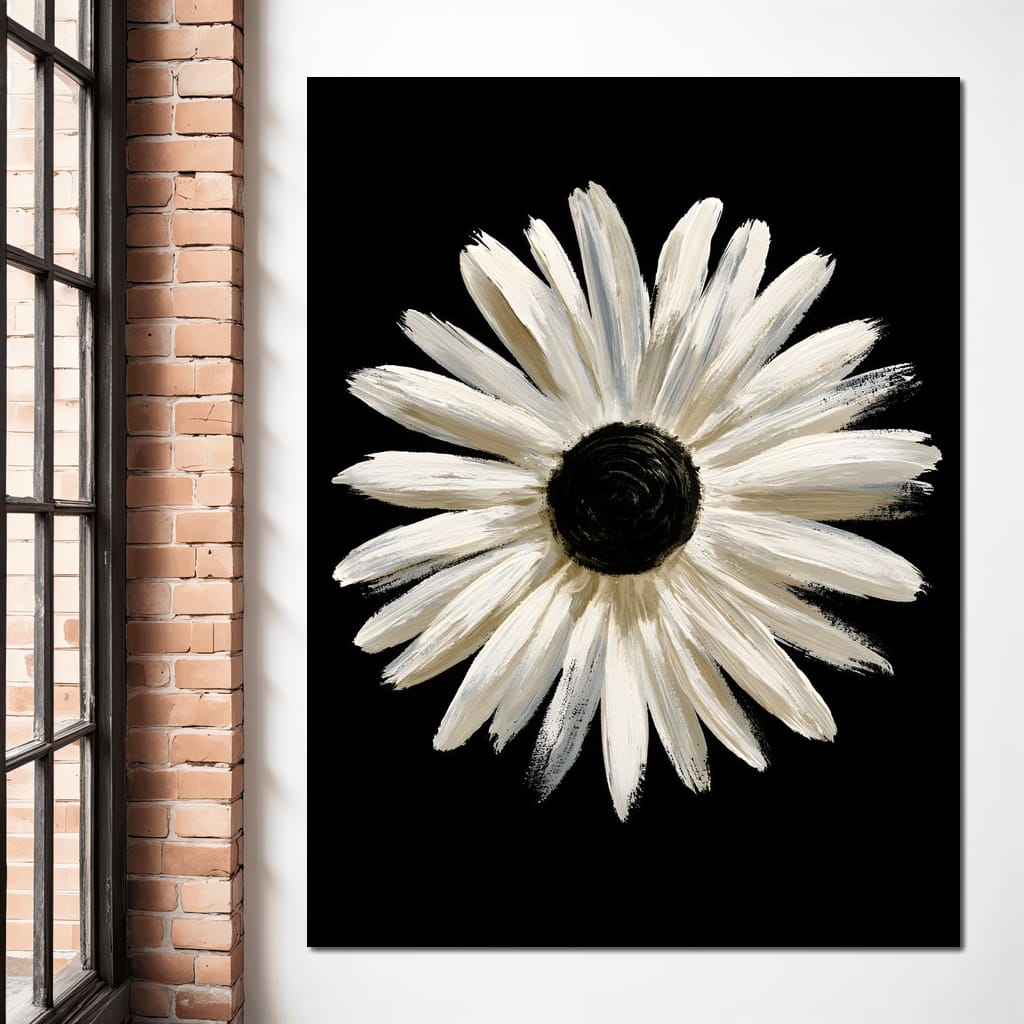 Solitary Pale Petals Against The Void Canvas Wall Art