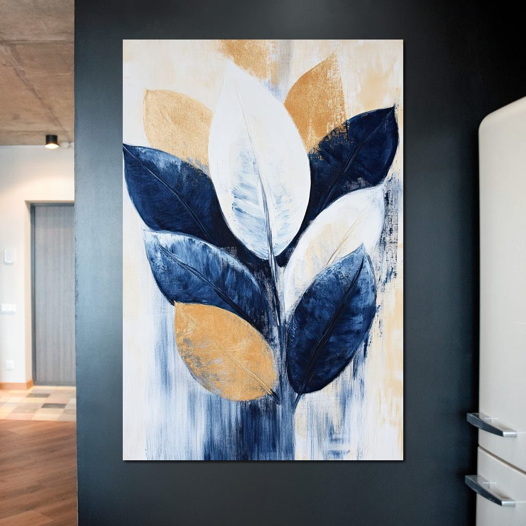 Golden Indigo Leaves Canvas Wall Art