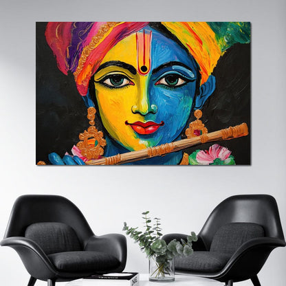 Divine Radiance of Vibrant Krishna Canvas Wall Art