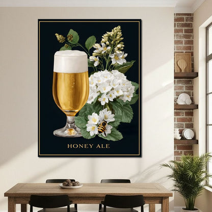 Golden Honey Ale Botanical Noir Canvas Wall Art