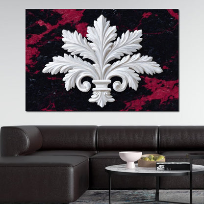 White Fleur De Lis Red Stone Canvas Wall Art