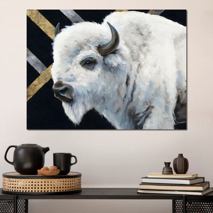 Gilded Plains White Bison Canvas Wall Art