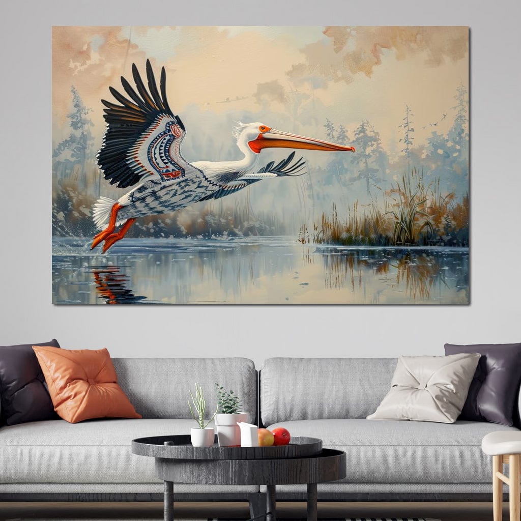 Ethereal Pelican's Graceful Glide Canvas Wall Art