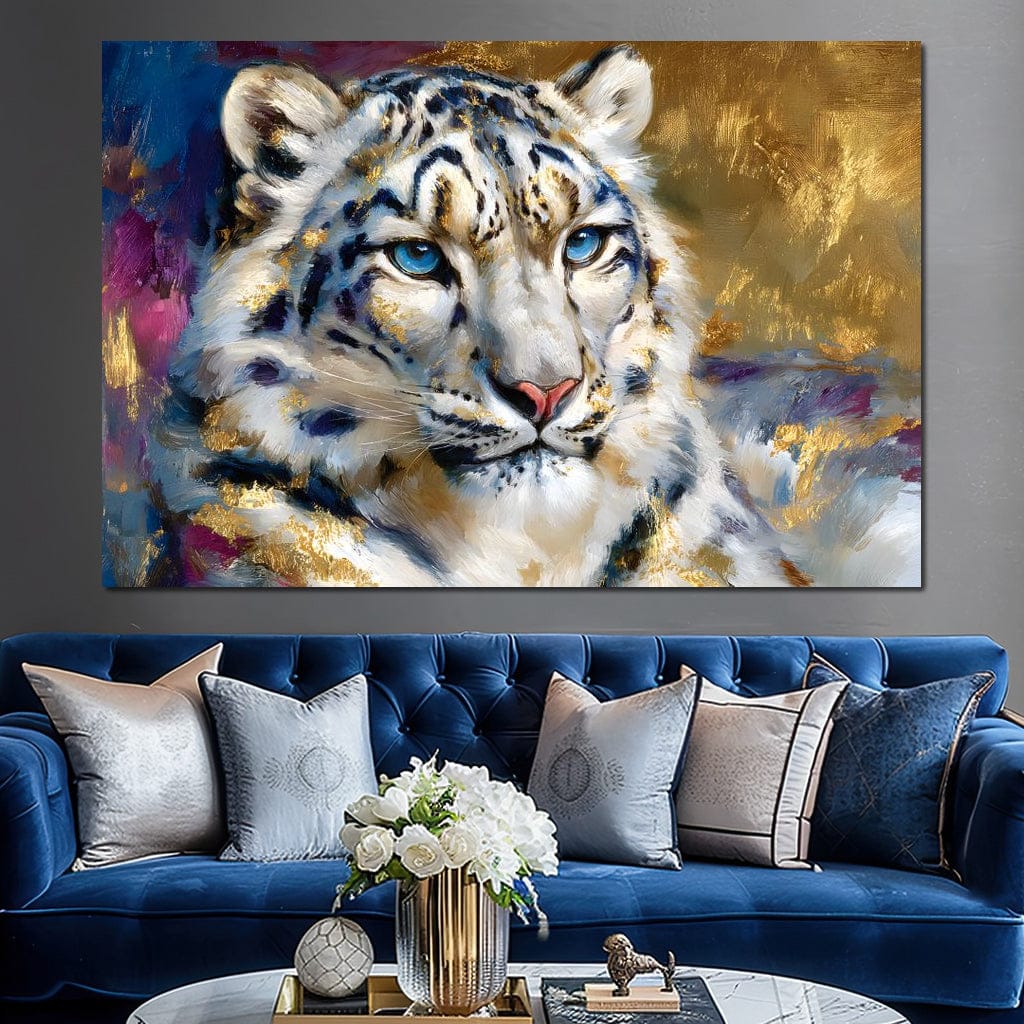 Golden Snow Leopard Portrait Canvas Wall Art
