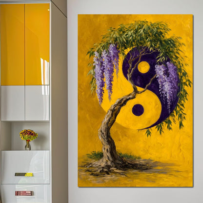 Wisteria Yin Yang Tree Zen Canvas Wall Art