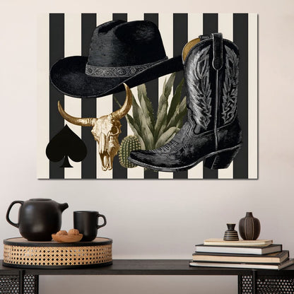 Cowboy Boot Hat Skull Cactus Canvas Wall Art