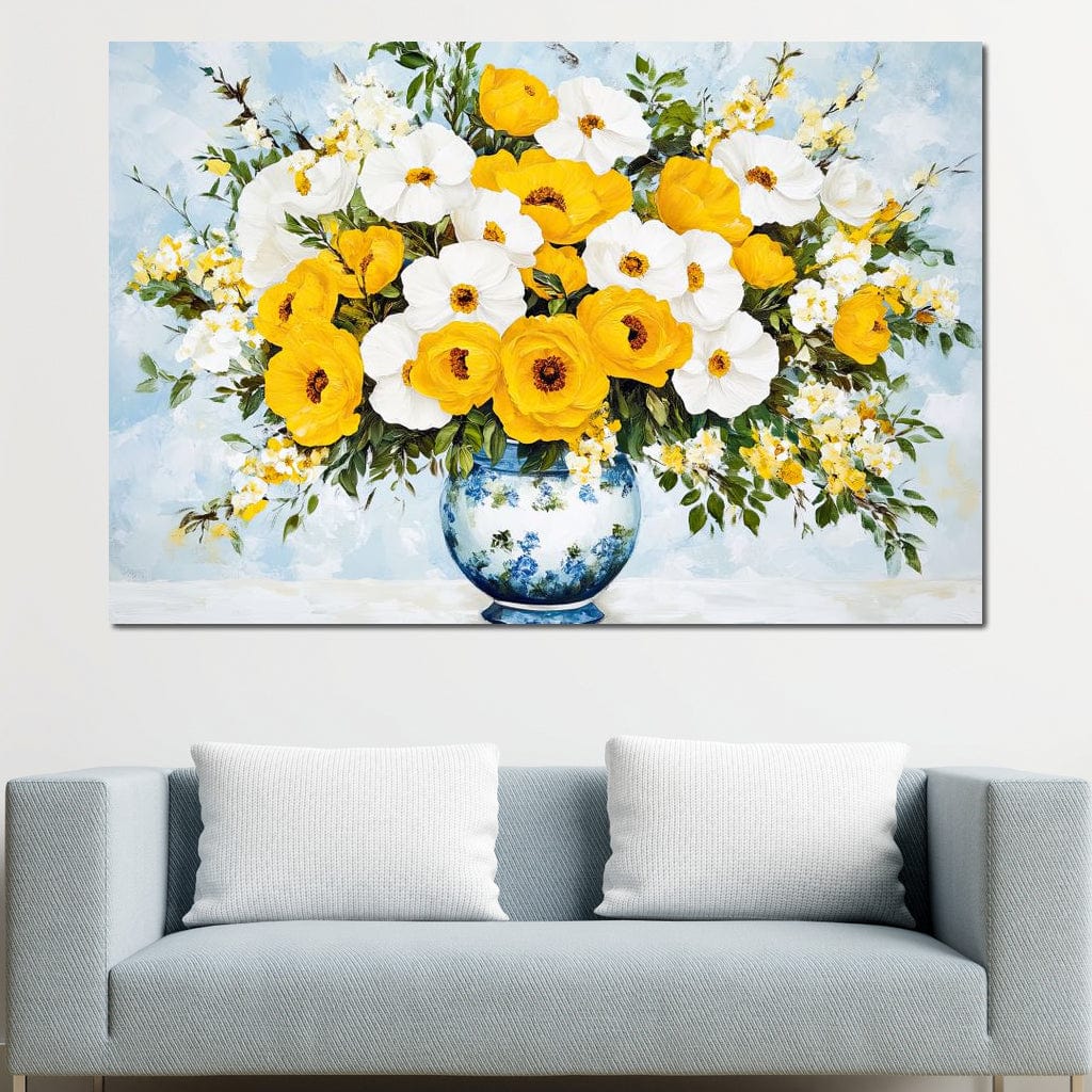Golden Blossoms Harmonize Canvas Wall Art