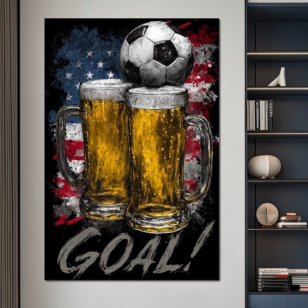 USA Soccer Beer Mugs Goal Canvas Wall Art