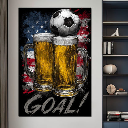 USA Soccer Beer Mugs Goal Canvas Wall Art
