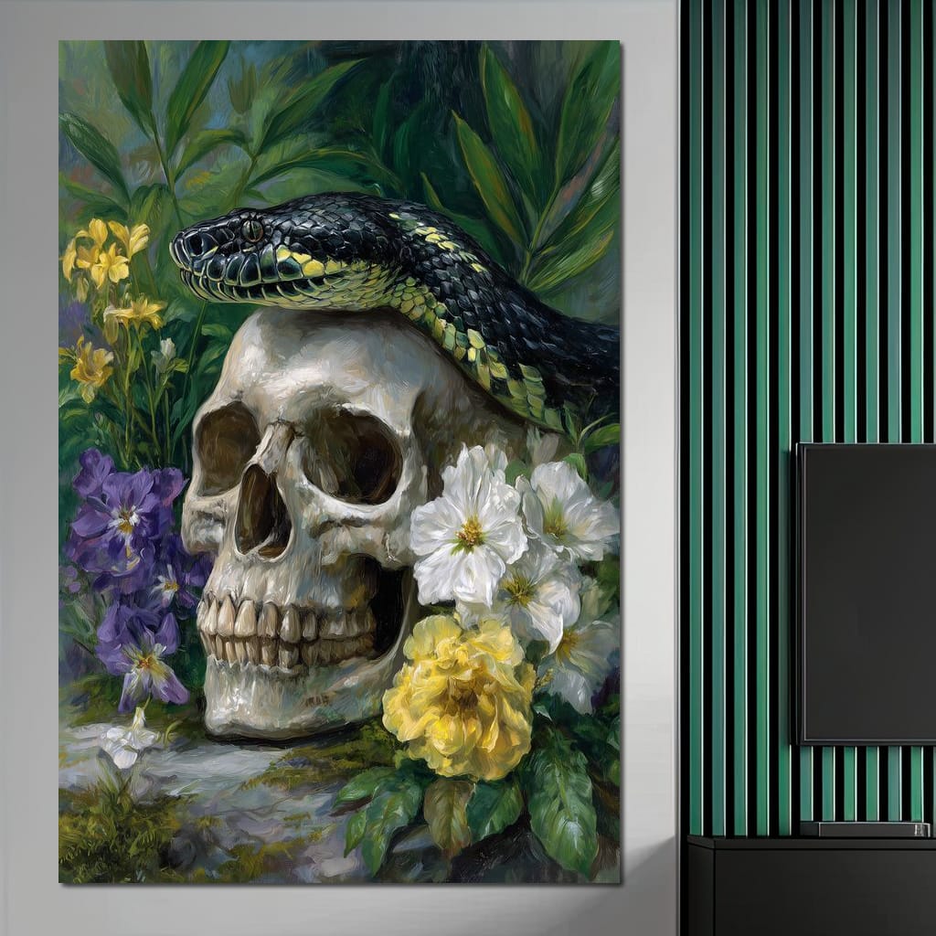 Serpent Crowned Skull Garden Canvas Wall Art