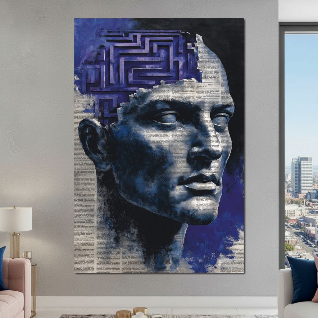 Cobalt Labyrinth Mindscape Canvas Wall Art