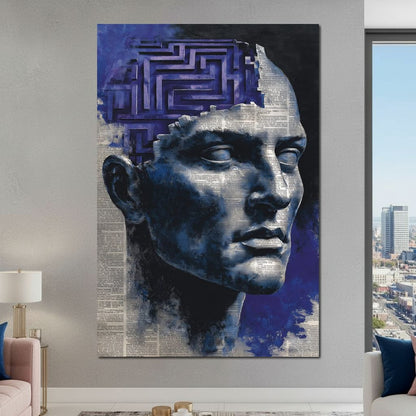 Cobalt Labyrinth Mindscape Canvas Wall Art