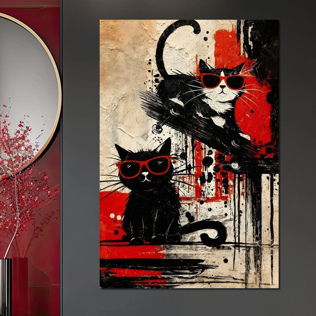 Cool Cats Red Shades Duo Canvas Wall Art